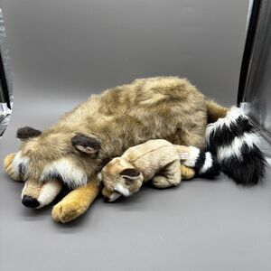 Fine Toy Co Ltd Realistic Raccoon Plush Mother Baby Life Like Stuffed Animal 30"
